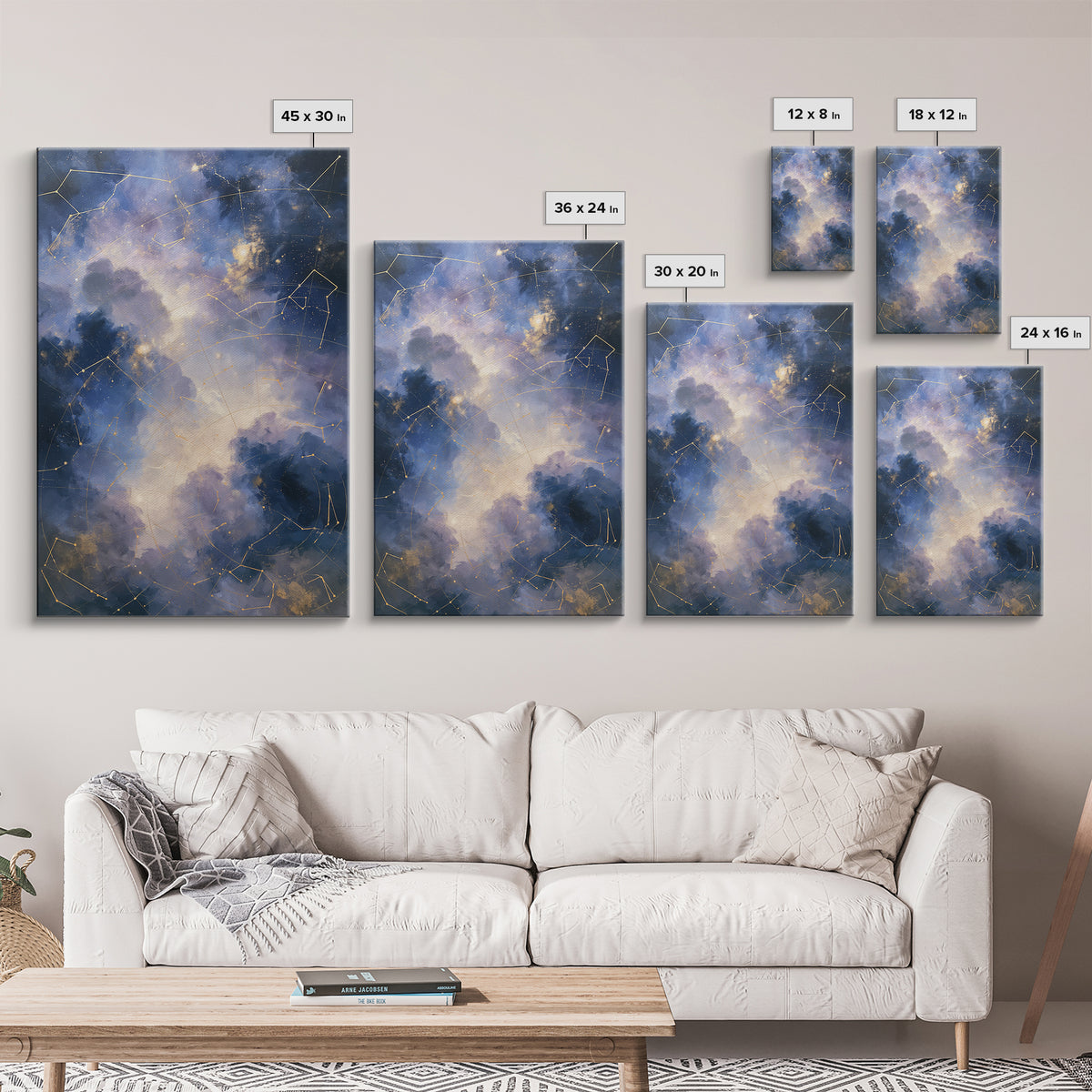 Star Map with Gold Constellation Lines Framed Canvas Print, Space Art, Room Decor, Spa Decor, Fine Art, Serenity, Printable Art, SAR-2x3-46