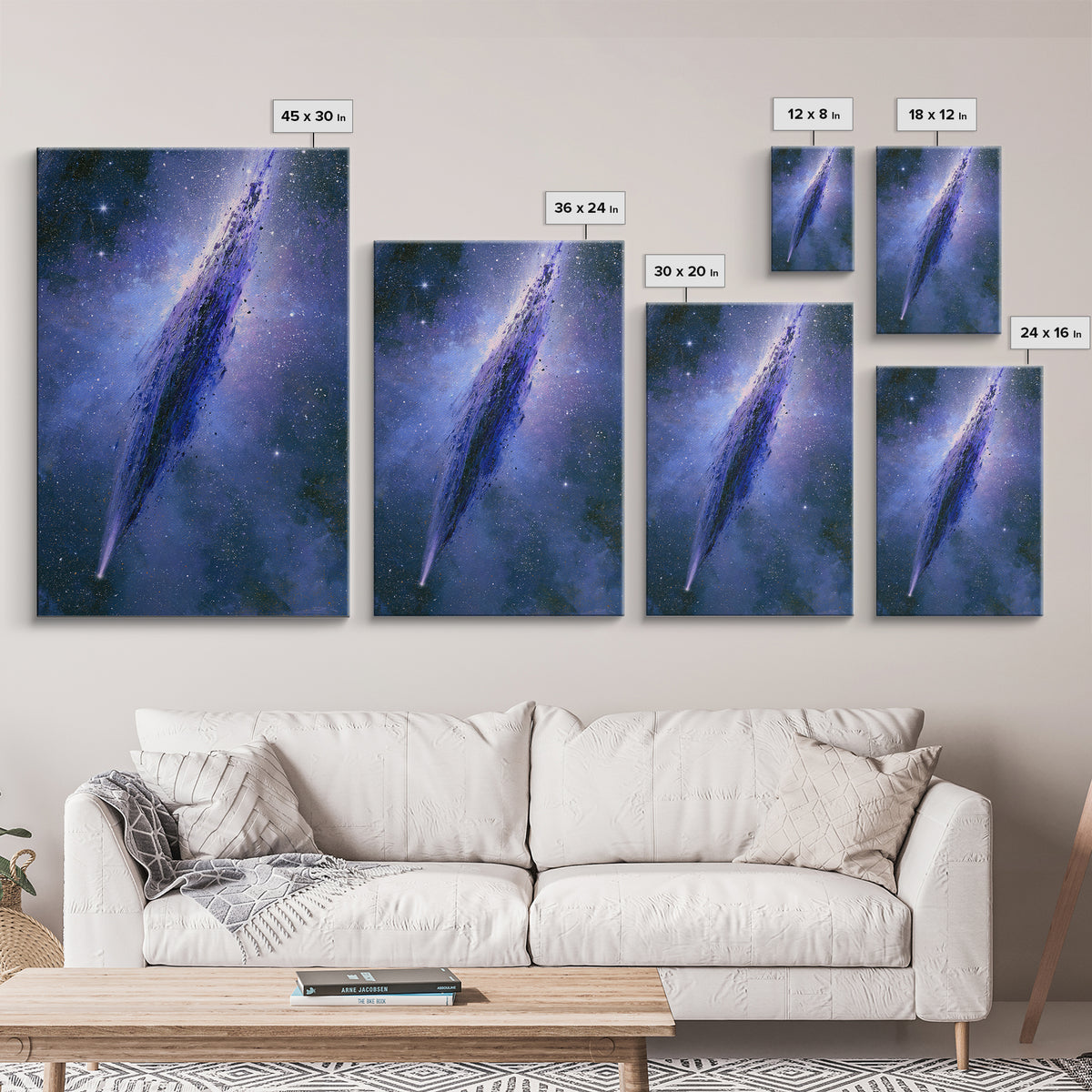 Comet Streaking Through Violet Darkness Canvas Print, Space Art, Spa Decor, Abstract Art, Serenity, Minimalist Wall Art, SAR-2x3-86