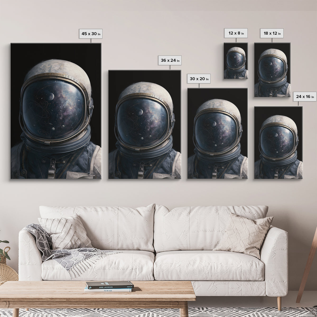 Astronaut Helmet Reflecting a Nebula Canvas Print, Space Art, Abstract Painting, Spa Decor, Serenity, Minimalist Decor, SAR-2x3-96