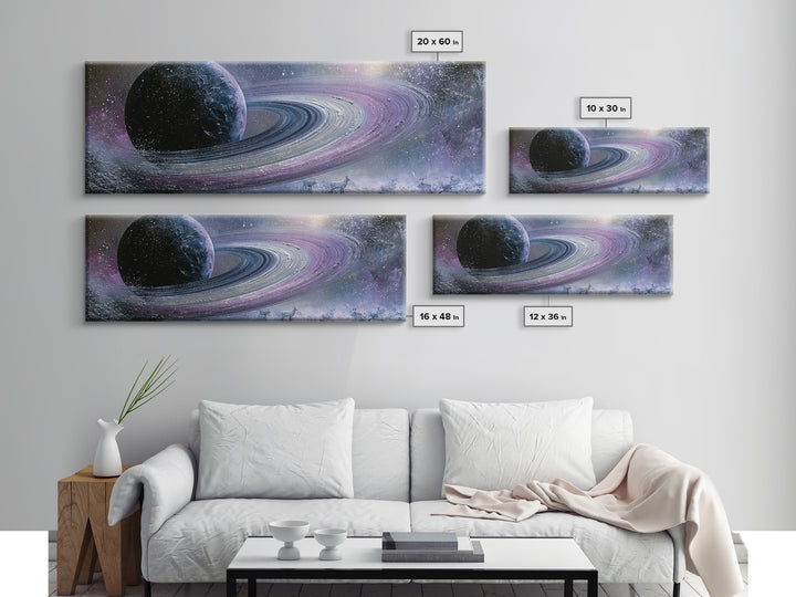 Planetary Rings Made of Ice and Light Framed Canvas Print, Space Art, Digital Art, Spa Decor, Serenity, Modern Wall Art, SAR-3x1-10
