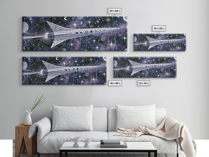 Rocket Ship Crossing a Retro Star Field Canvas Print, Space Art, Printable Art, Spa Decor, Watercolor Art, Serenity, SAR-3x1-26