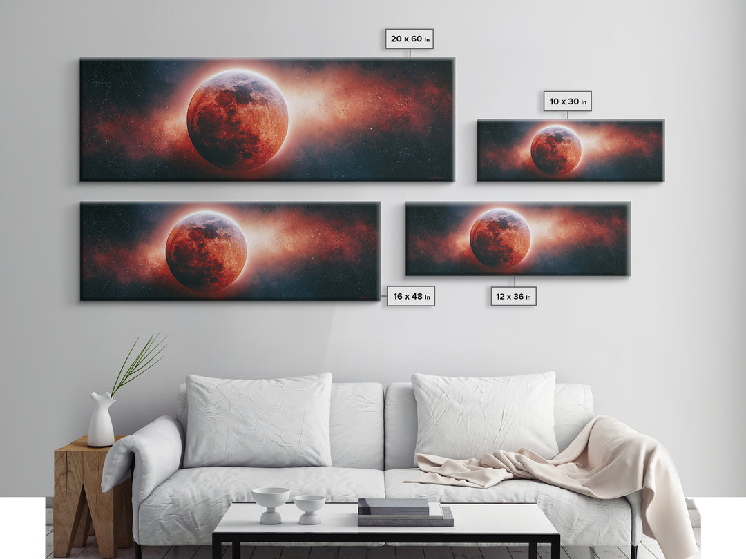 Lunar Eclipse in Deep Red Tones Framed Canvas Print, Space Art, Wall Art, Spa Decor, Fine Art, Serenity, Wall Art Prints, SAR-3x1-27
