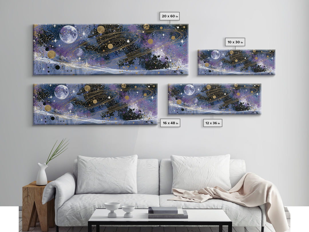 Alien Moonrise over Icy Cliffs Canvas Print, Space Art, Large Wall Art, Spa Decor, Fine Art, Serenity, Minimalist Wall Art, SAR-3x1-38