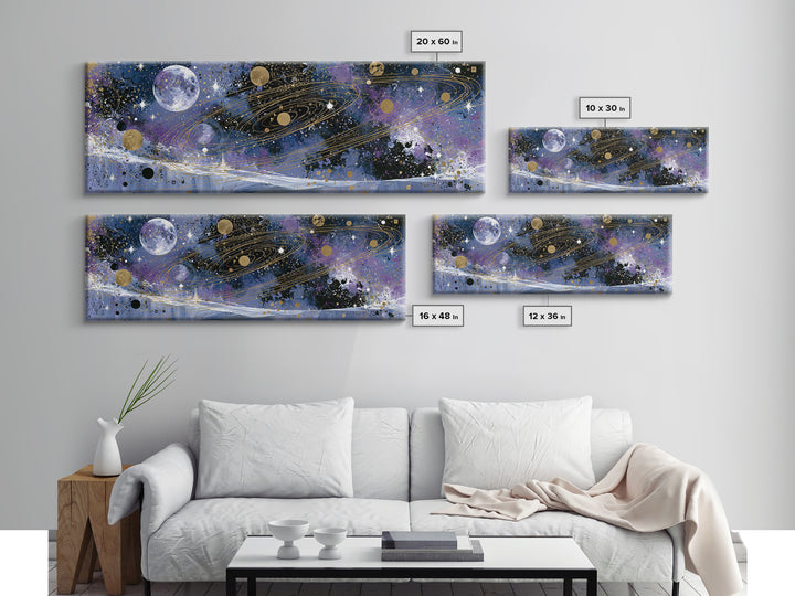 Alien Moonrise over Icy Cliffs Canvas Print, Space Art, Large Wall Art, Spa Decor, Fine Art, Serenity, Minimalist Wall Art, SAR-3x1-38