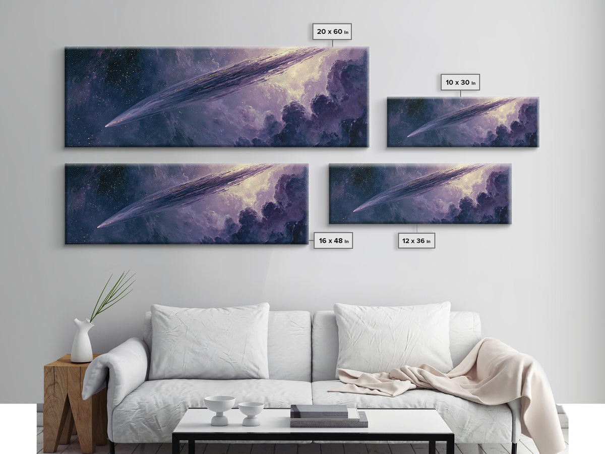 Comet Streaking Through Violet Darkness Canvas Print, Space Art, Living Room Wall Art, Spa Decor, Fine Art, Serenity, SAR-3x1-46