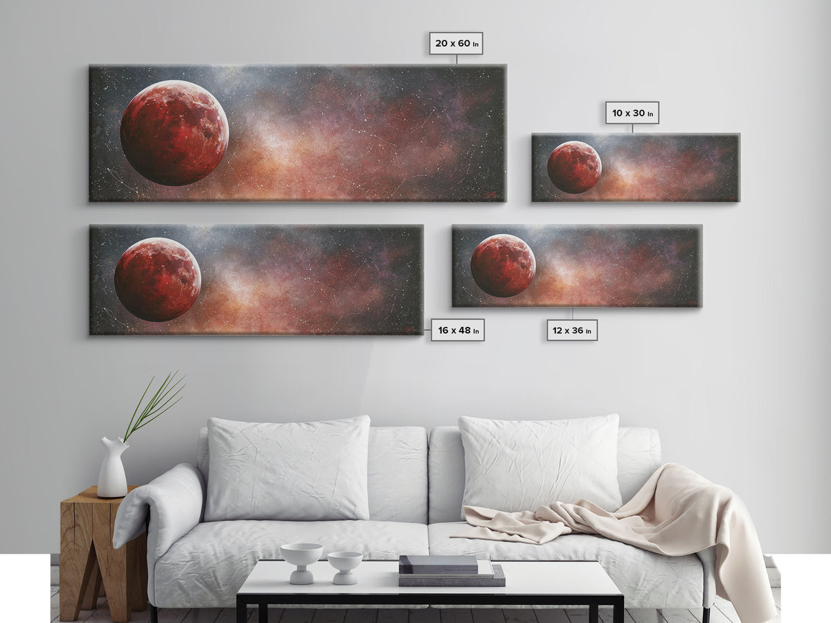 Lunar Eclipse in Deep Red Tones Canvas Print, Space Art, Large Wall Art, Spa Decor, Fine Art, Serenity, Minimalist Wall Art, SAR-3x1-75