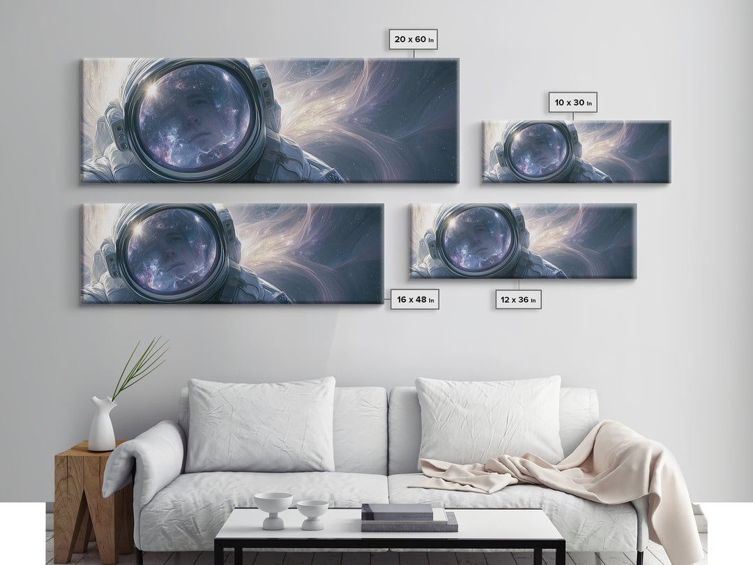 Astronaut Helmet Reflecting a Nebula Canvas Print, Space Art, Painting, Spa Decor, Fine Art, Serenity, Canvas Wall Art, SAR-3x1-80
