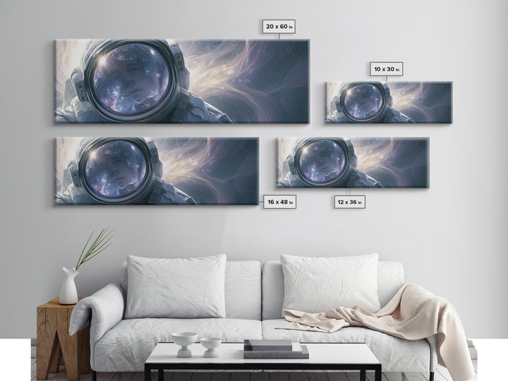 Astronaut Helmet Reflecting a Nebula Canvas Print, Space Art, Painting, Spa Decor, Fine Art, Serenity, Canvas Wall Art, SAR-3x1-80