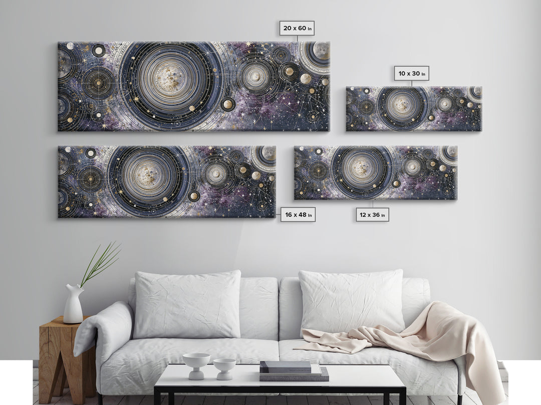 Solar System Arrangement Canvas Print, Space Art, Spa Decor, Oil Painting, Serenity, Abstract Wall Art, Modern Wall Art, SAR-3x1-92