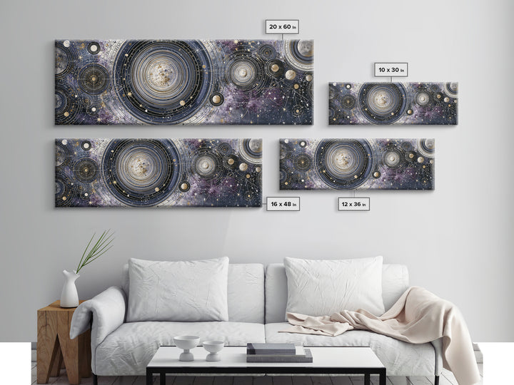 Solar System Arrangement Canvas Print, Space Art, Spa Decor, Oil Painting, Serenity, Abstract Wall Art, Modern Wall Art, SAR-3x1-92
