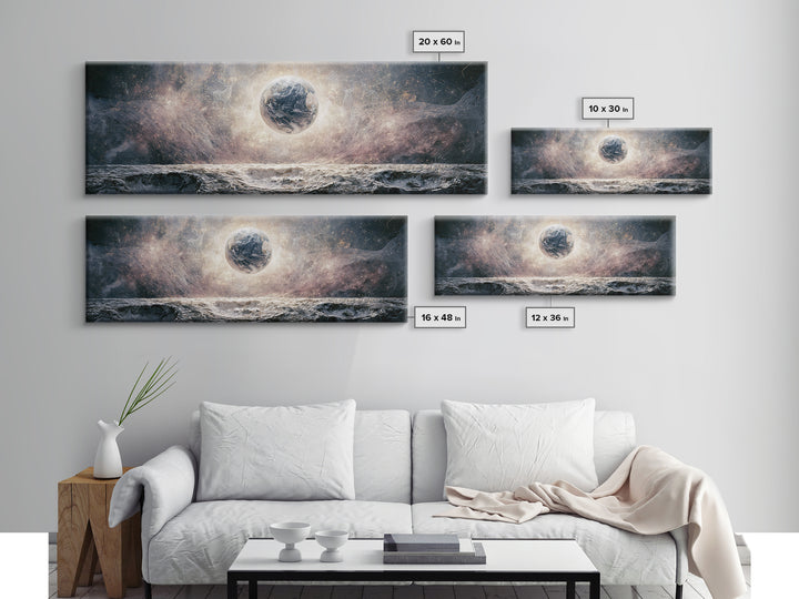 Moon Surface with Earth Hanging Above Canvas Print, Space Art, Home Decor, Spa Decor, Fine Art, Serenity, Wall Art Prints, SAR-3x1-93