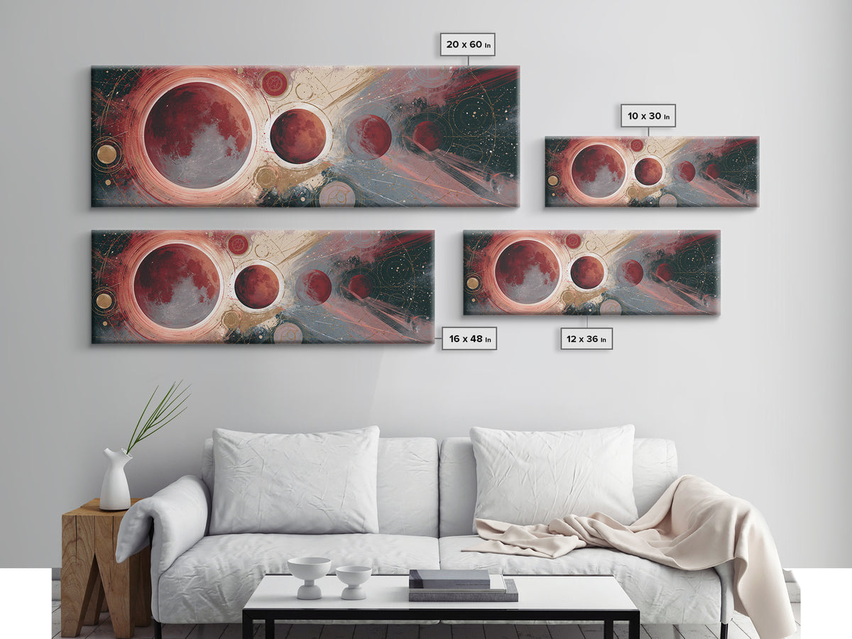Lunar Eclipse in Deep Red Tones Framed Canvas Print, Space Art, Canvas Wall Art, Spa Decor, Fine Art, Serenity, Gallery Decor, SAR-3x1-99