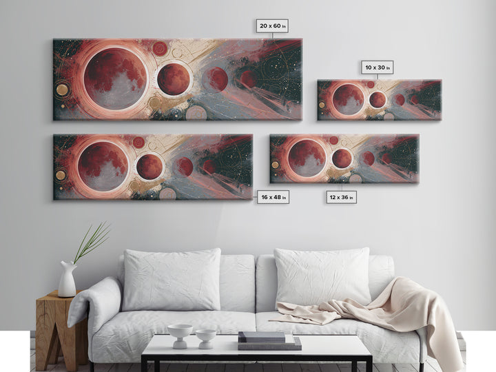 Lunar Eclipse in Deep Red Tones Framed Canvas Print, Space Art, Canvas Wall Art, Spa Decor, Fine Art, Serenity, Gallery Decor, SAR-3x1-99