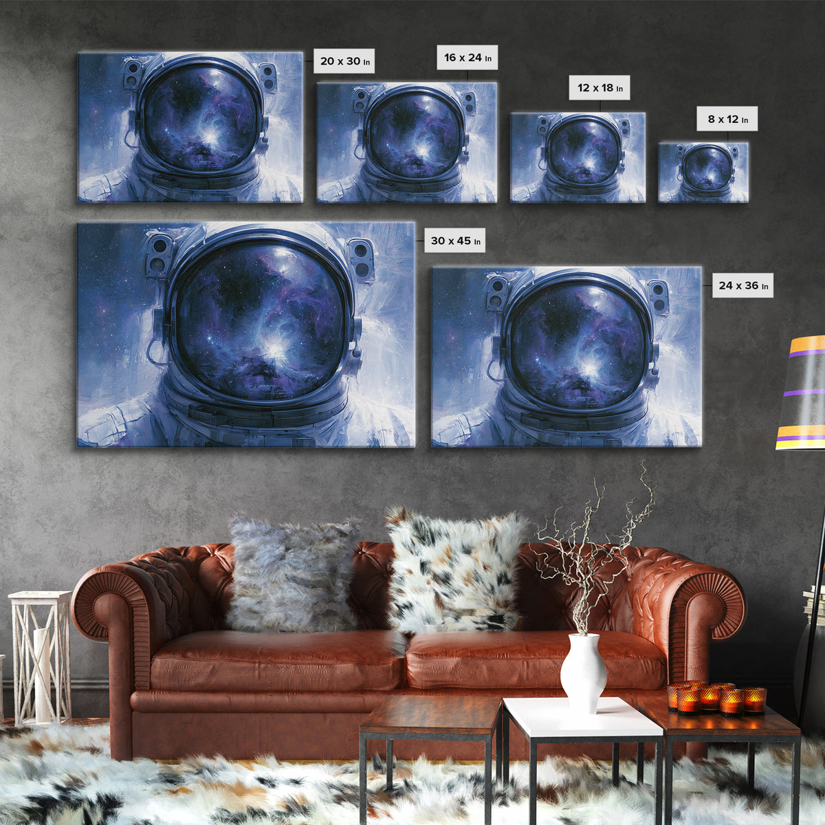 Astronaut Helmet Reflecting a Nebula Framed Canvas Print, Space Art, Fine Art Print, Spa Decor, Fine Art, Serenity, Wall Decor, SAR-3x2-20