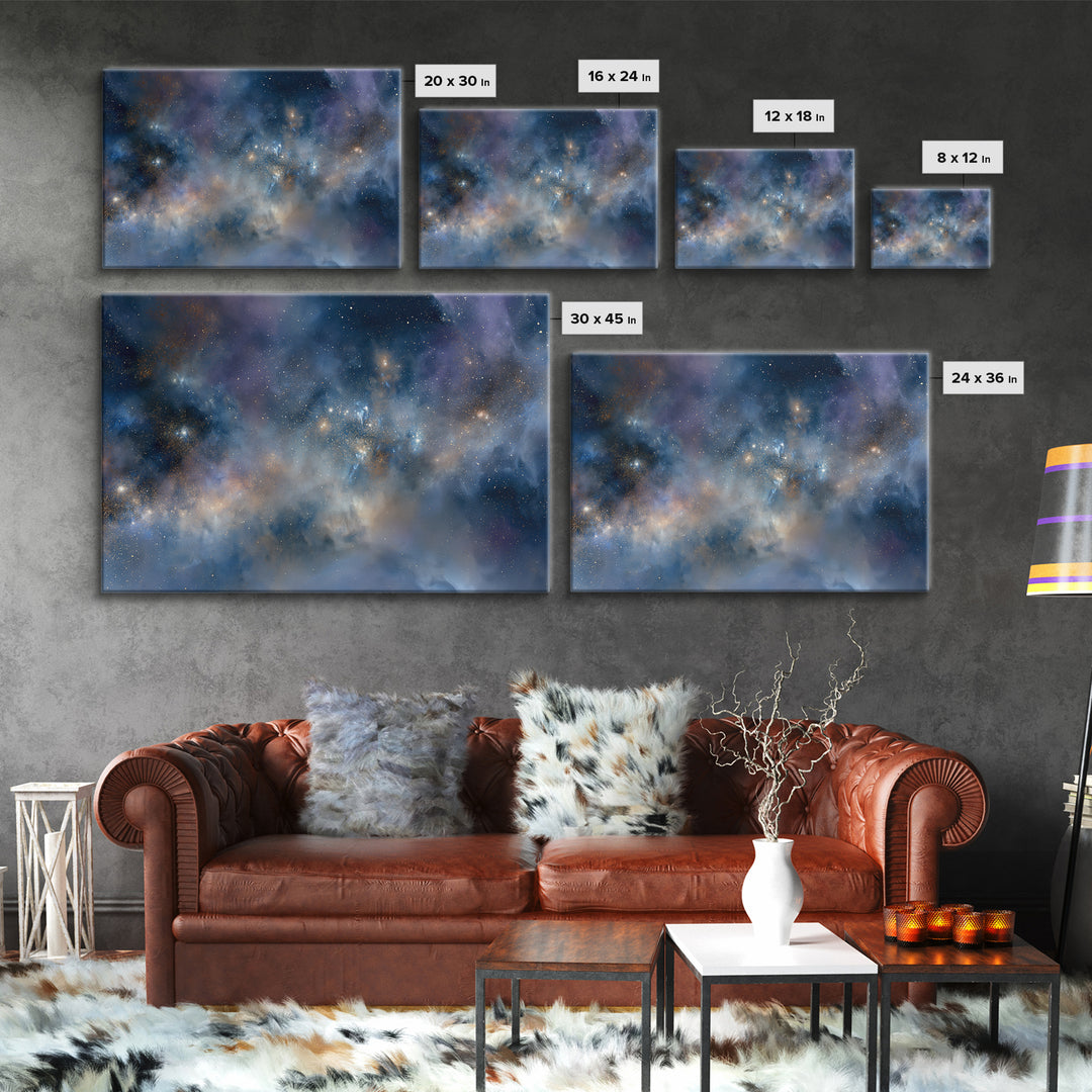 Distant Star Cluster Framed Canvas Print, Space Art, Statement Artwork, Spa Decor, Fine Art, Serenity, Wall Decor, Painting, SAR-3x2-24