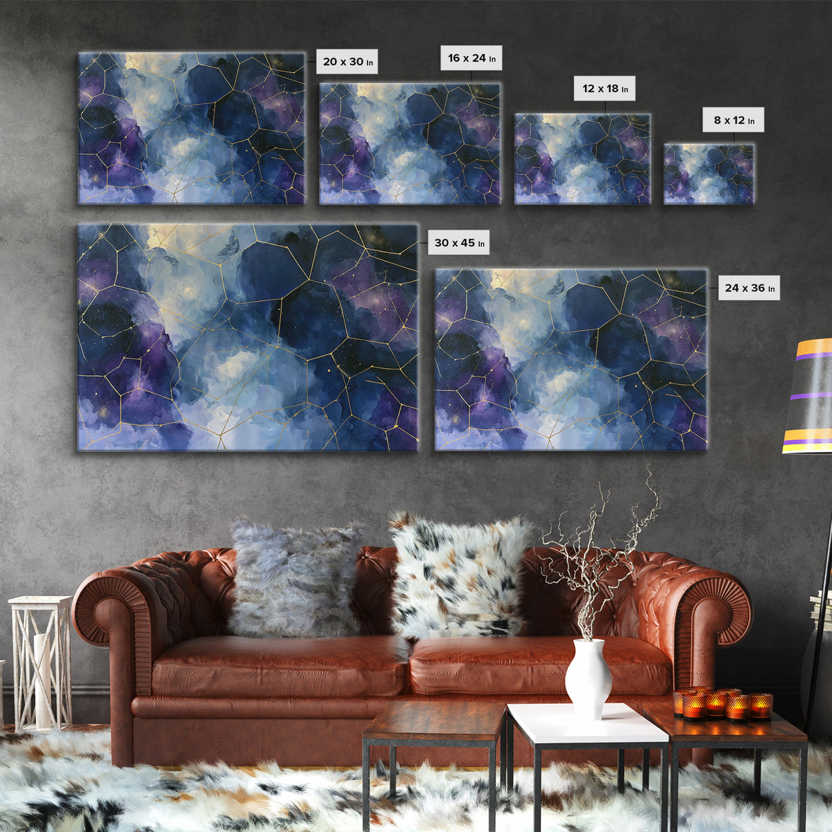 Star Map with Gold Constellation Lines Canvas Print, Space Art, Living Room Wall Art, Spa Decor, Abstract Art, Serenity, SAR-3x2-42