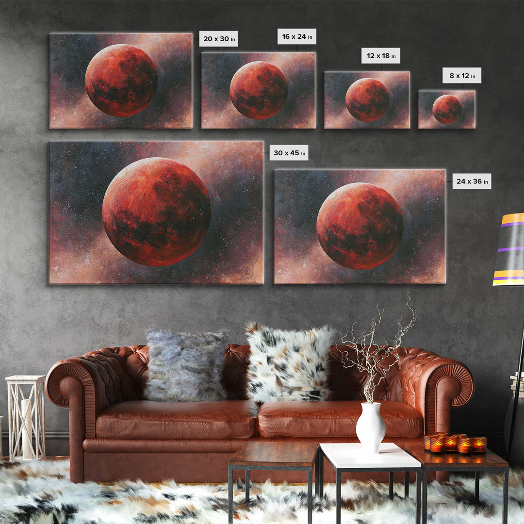 Lunar Eclipse in Deep Red Tones Framed Canvas Print, Space Art, Fine Art Print, Spa Decor, Fine Art, Serenity, Wall Decor, SAR-3x2-63