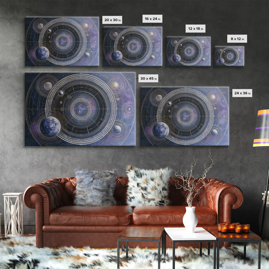 Solar System Arrangement Framed Canvas Print, Space Art, Gallery Decor, Spa Decor, Oil Painting, Serenity, Home Decor, SAR-3x2-8