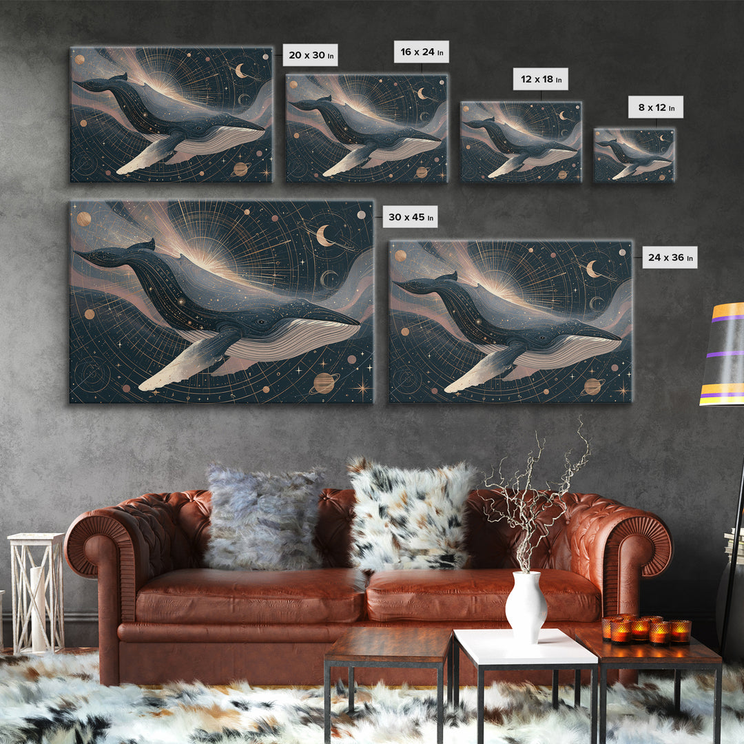 Space Whale Swimming Through Star Dust Canvas Print, Space Art, Canvas, Spa Decor, Fine Art, Serenity, Living Room Wall Art, SAR-3x2-84