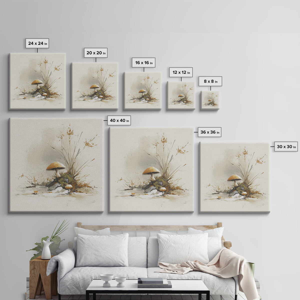 Winter Cabin Smoke Canvas Print, Scandinavian Art, Boho Decor, Living Room Decor, Fine Art, Nordic, Luxury Decor, SCA-1x1-18