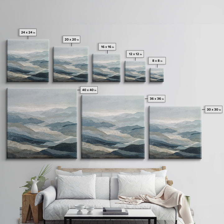 Minimal Fjord Landscape Framed Canvas Print, Scandinavian Art, Living Room Wall Art, Living Room Decor, Oil Painting, Nordic, SCA-1x1-2