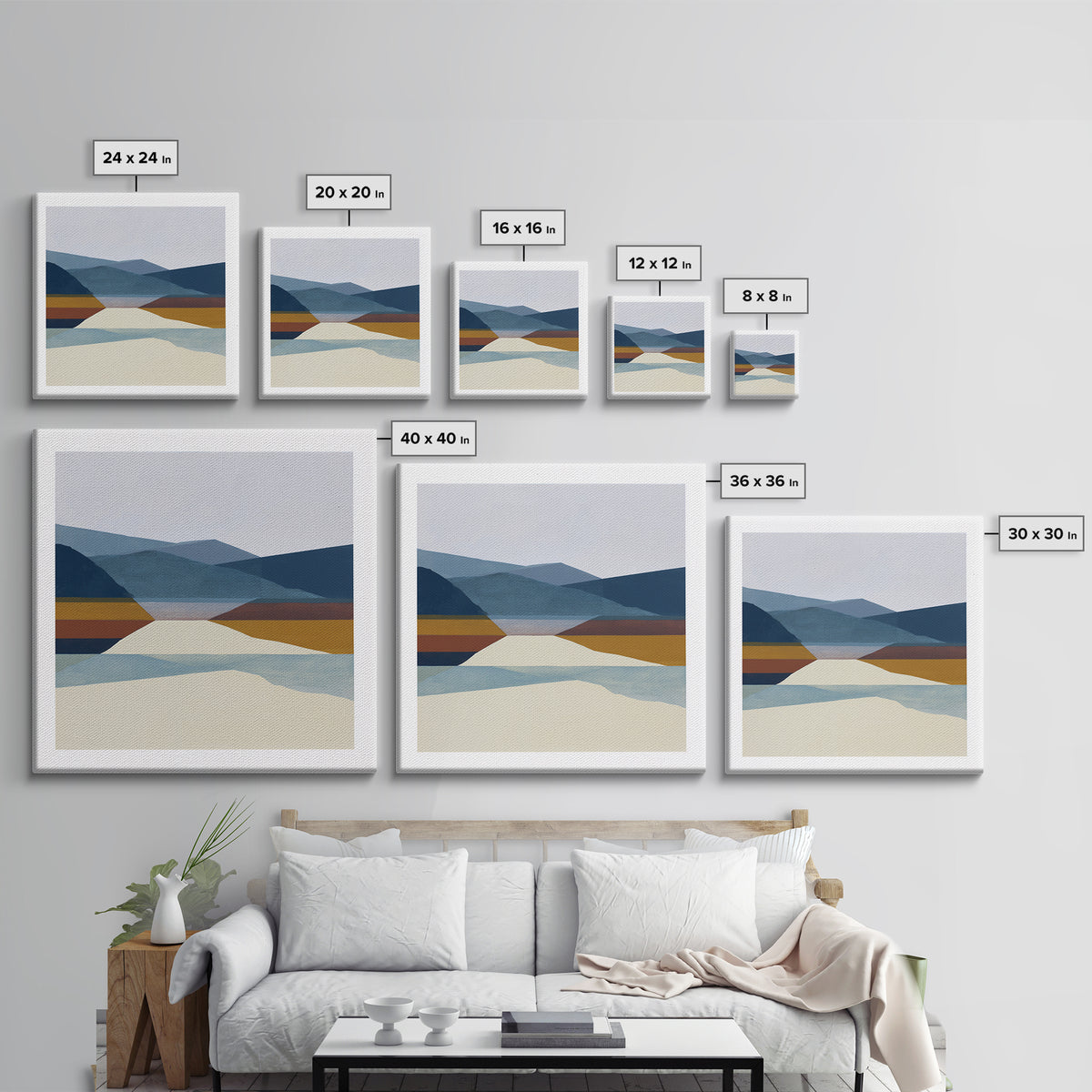 Minimal Fjord Landscape Canvas Print, Scandinavian Art, Neutral Decor, Living Room Decor, Fine Art, Nordic, Wall Decor, SCA-1x1-26