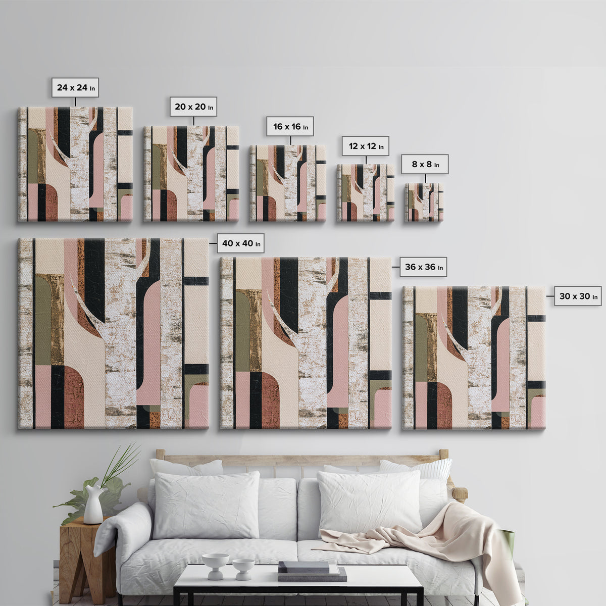Birch Tree Trunks Framed Canvas Print, Scandinavian Art, Decor, Living Room Decor, Abstract Art, Nordic, Printable Art, SCA-1x1-33