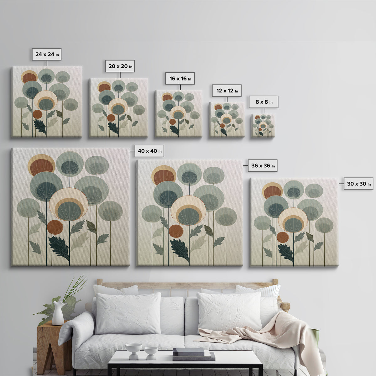 Minimal Meadow Flowers Framed Canvas Print, Scandinavian Art, Fine Art Print, Living Room Decor, Fine Art, Nordic, Printable, SCA-1x1-34