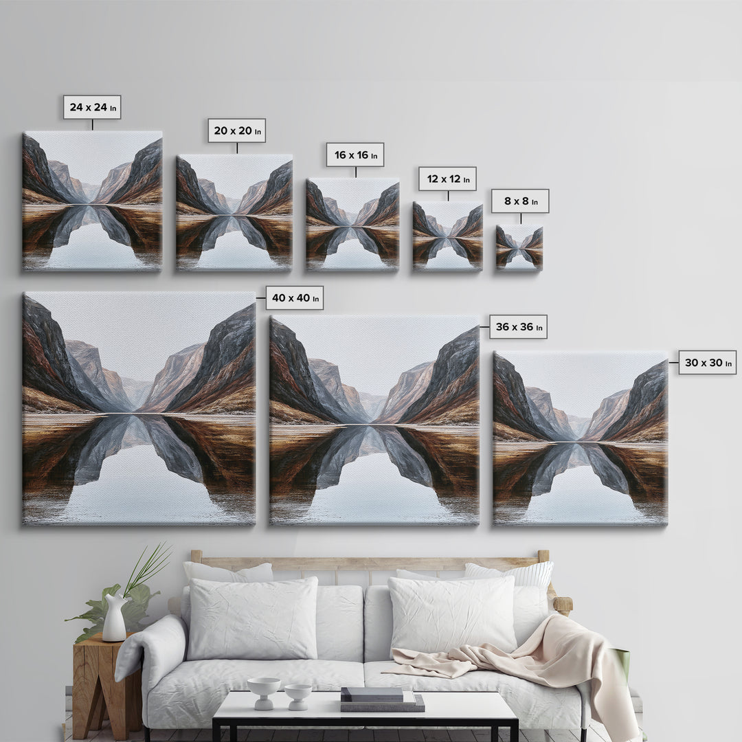 Minimal Fjord Landscape Canvas Print, Scandinavian Art, Neutral Decor, Living Room Decor, Fine Art, Nordic, Wall Decor, SCA-1x1-50