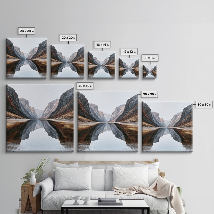 Minimal Fjord Landscape Canvas Print, Scandinavian Art, Neutral Decor, Living Room Decor, Fine Art, Nordic, Wall Decor, SCA-1x1-50