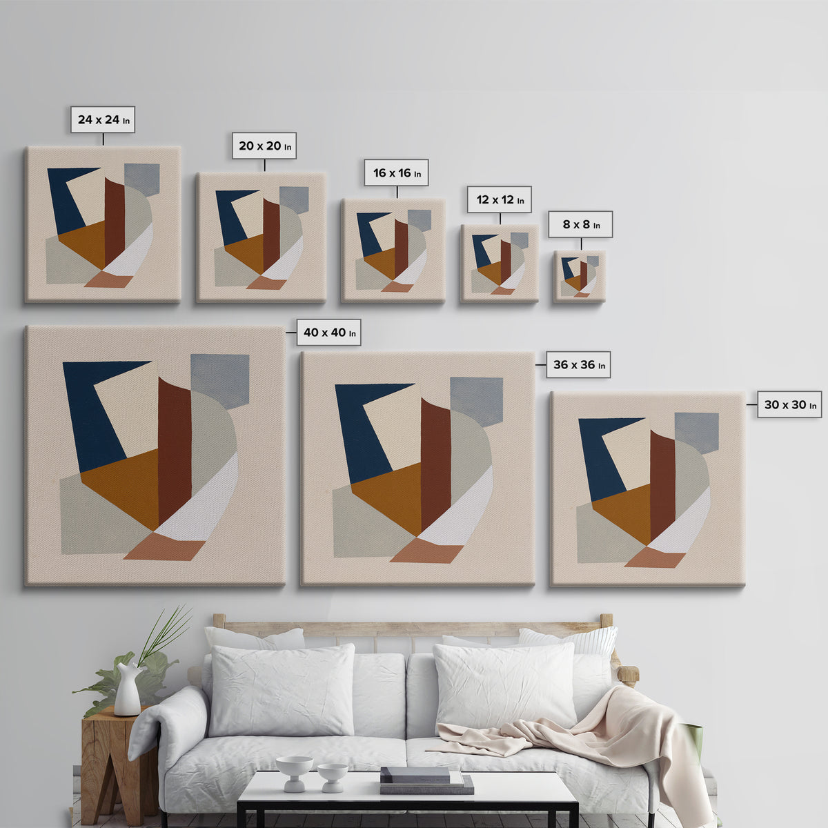 Soft Beige Geometric Abstraction Framed Canvas Print, Scandinavian Art, Gallery Decor, Living Room Decor, Abstract Art, Nordic, SCA-1x1-51
