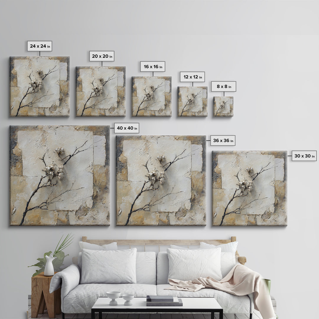 Pale Oak Botanical Line Drawing Framed Canvas Print, Scandinavian Art, Wall Decor, Living Room Decor, Fine Art, Nordic, SCA-1x1-53