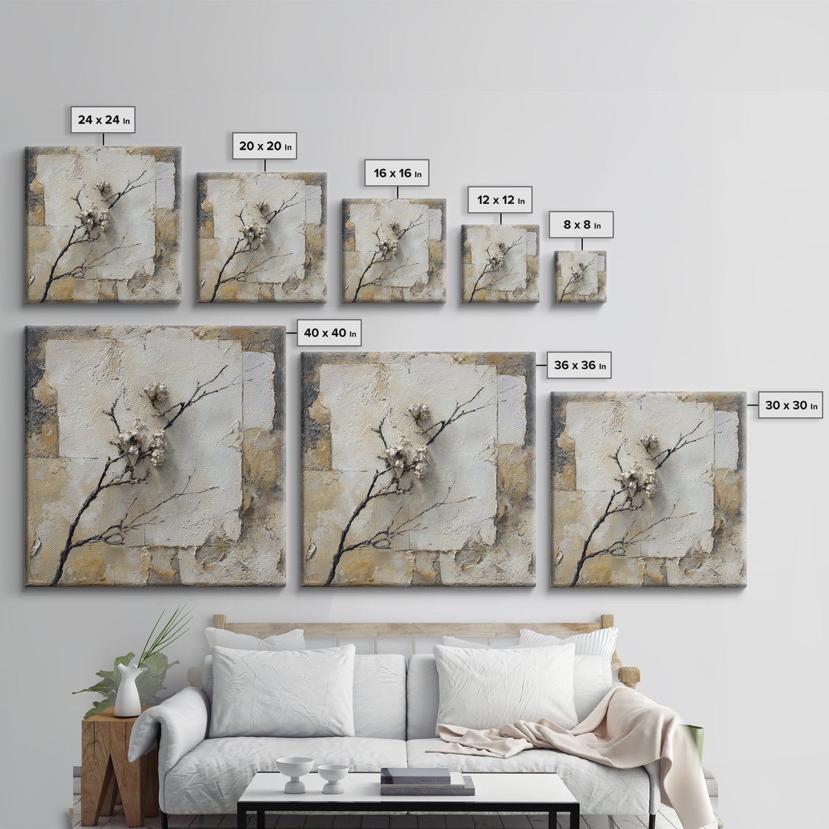 Pale Oak Botanical Line Drawing Framed Canvas Print, Scandinavian Art, Wall Decor, Living Room Decor, Fine Art, Nordic, SCA-1x1-53