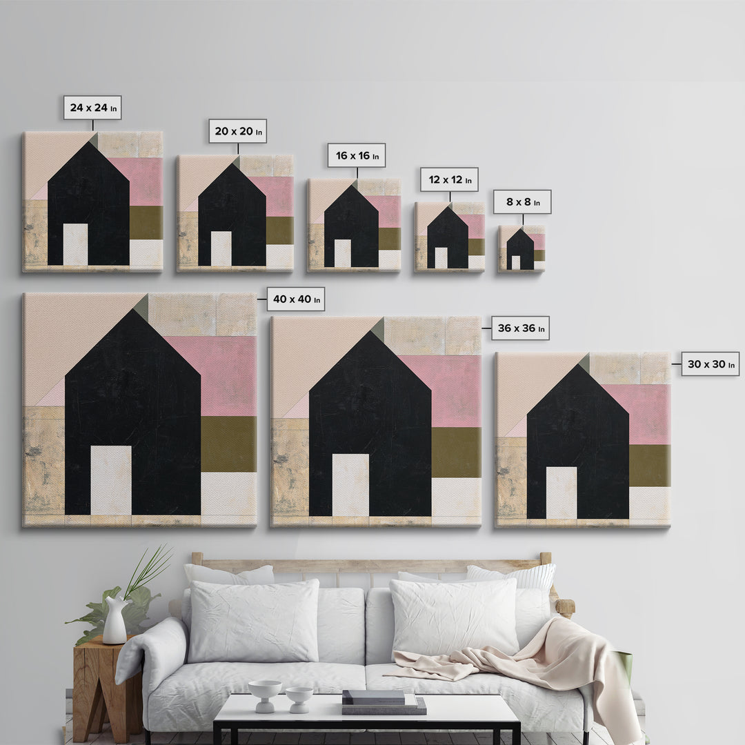 Simple Black House Shape Canvas Print, Scandinavian Art, Neutral Decor, Living Room Decor, Abstract Art, Nordic, Wall Decor, SCA-1x1-55