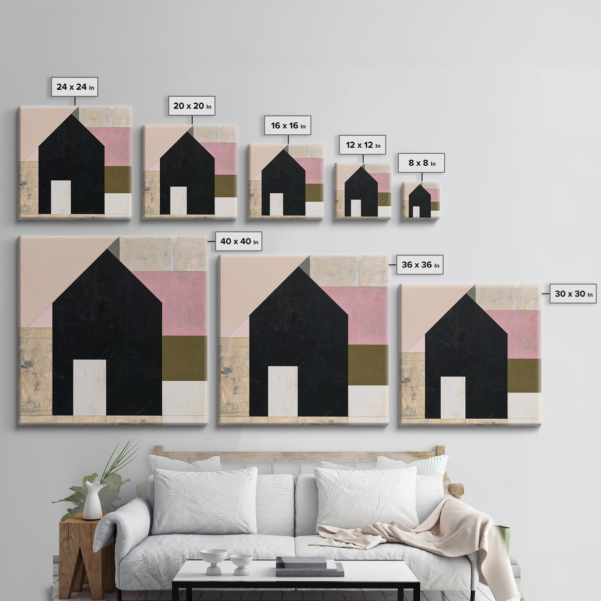 Simple Black House Shape Canvas Print, Scandinavian Art, Neutral Decor, Living Room Decor, Abstract Art, Nordic, Wall Decor, SCA-1x1-55