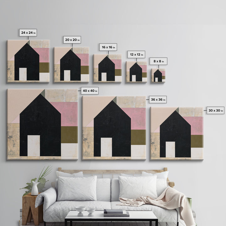 Simple Black House Shape Canvas Print, Scandinavian Art, Neutral Decor, Living Room Decor, Abstract Art, Nordic, Wall Decor, SCA-1x1-55