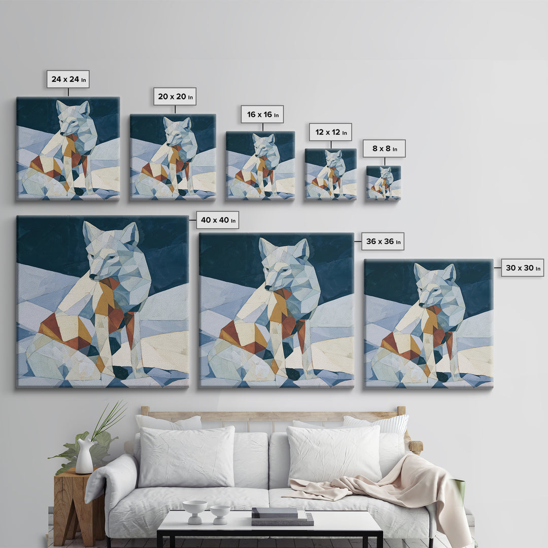 White Fox in Quiet Snow Canvas Print, Scandinavian Art, Boho Wall Art, Living Room Decor, Fine Art, Nordic, Modern Decor, SCA-1x1-60