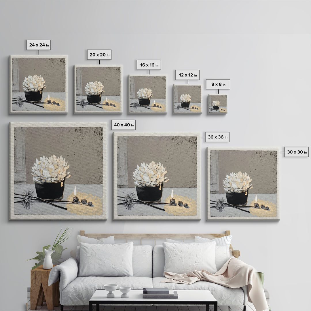 Ceramic Vase with Dried Grasses Framed Canvas Print, Scandinavian Art, Living Room Decor, Oil Painting, Nordic, SCA-1x1-61