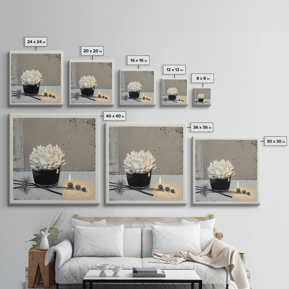 Ceramic Vase with Dried Grasses Framed Canvas Print, Scandinavian Art, Living Room Decor, Oil Painting, Nordic, SCA-1x1-61