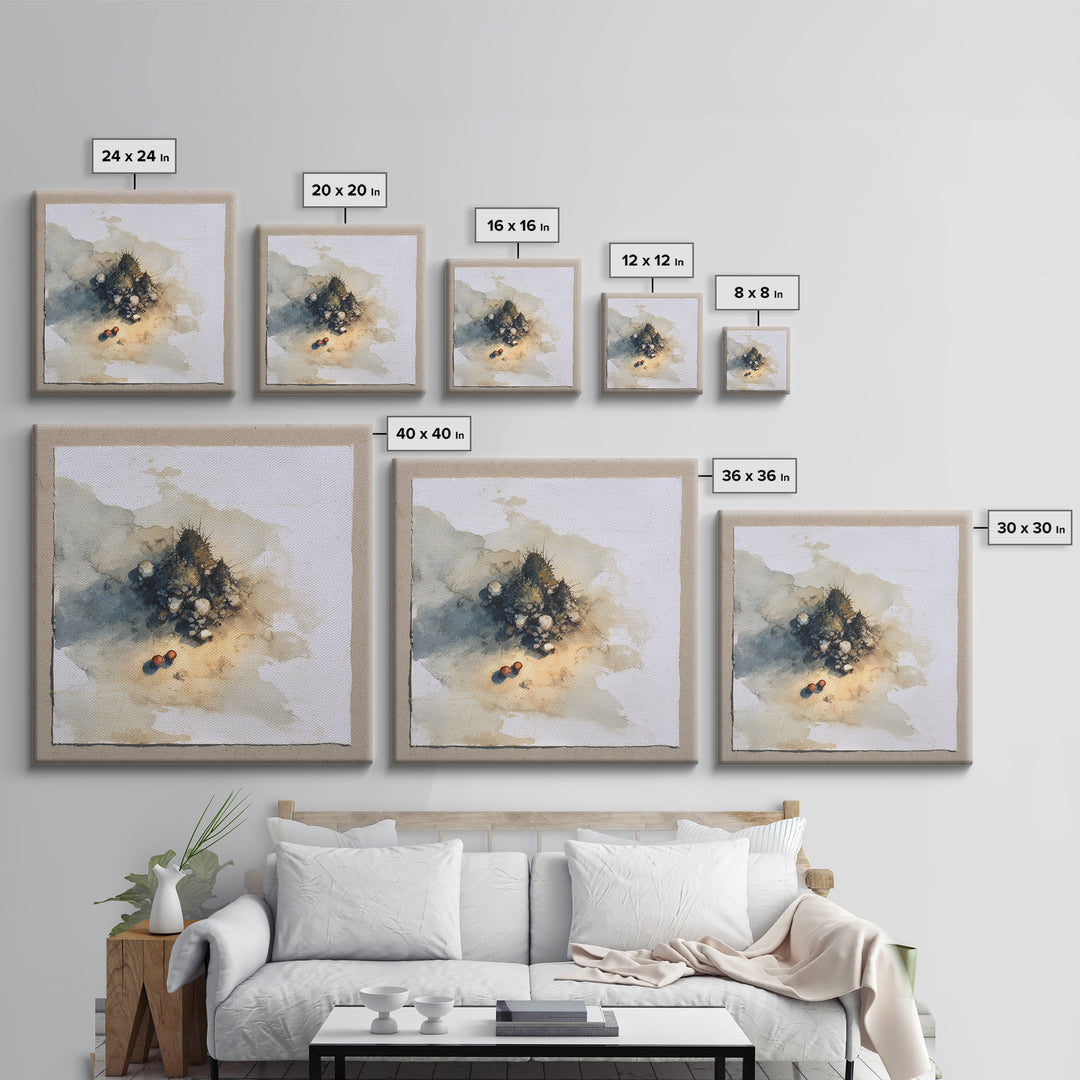 Winter Cabin Smoke Framed Canvas Print, Scandinavian Art, Scandinavian, Living Room Decor, Abstract Art, Nordic, Wall Art, SCA-1x1-66
