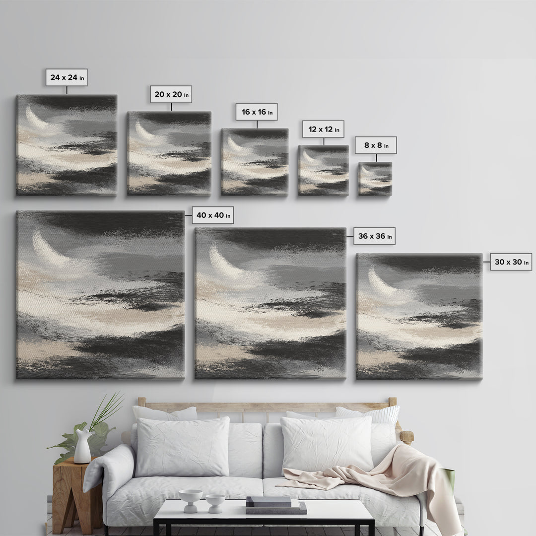 Herringbone Monochrome Pattern Framed Canvas Print, Scandinavian Art, Gallery Decor, Living Room Decor, Fine Art, Nordic, SCA-1x1-70