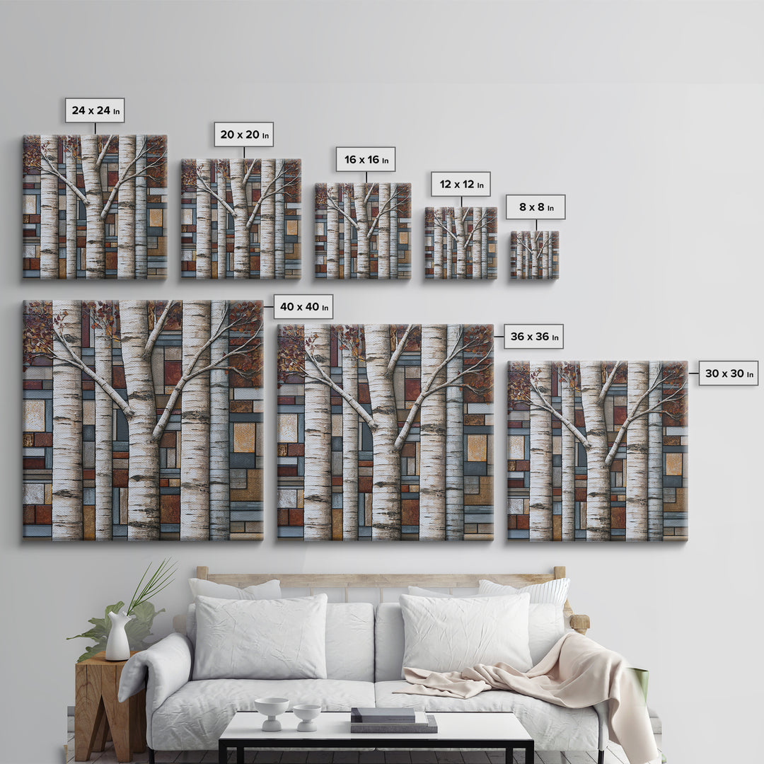 Birch Tree Trunks Canvas Print, Scandinavian Art, Minimalist Decor, Living Room Decor, Fine Art, Nordic, Oil Painting, SCA-1x1-9