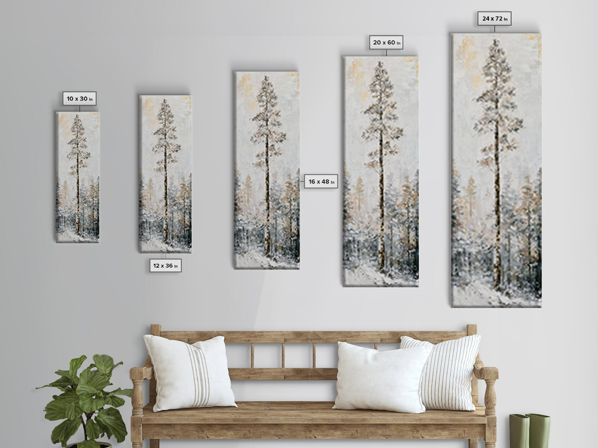 Snowy Nordic Forest Canvas Print, Scandinavian Art, Printable, Living Room Decor, Oil Painting, Nordic, Abstract Wall Art, SCA-1x3-13
