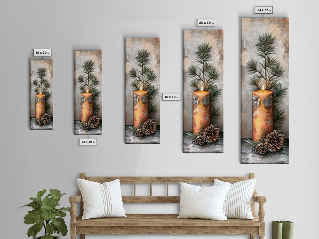 Hygge Candle and Pine Branch Still Life Canvas Print, Scandinavian Art, Original Painting, Living Room Decor, Fine Art, Nordic, SCA-1x3-16