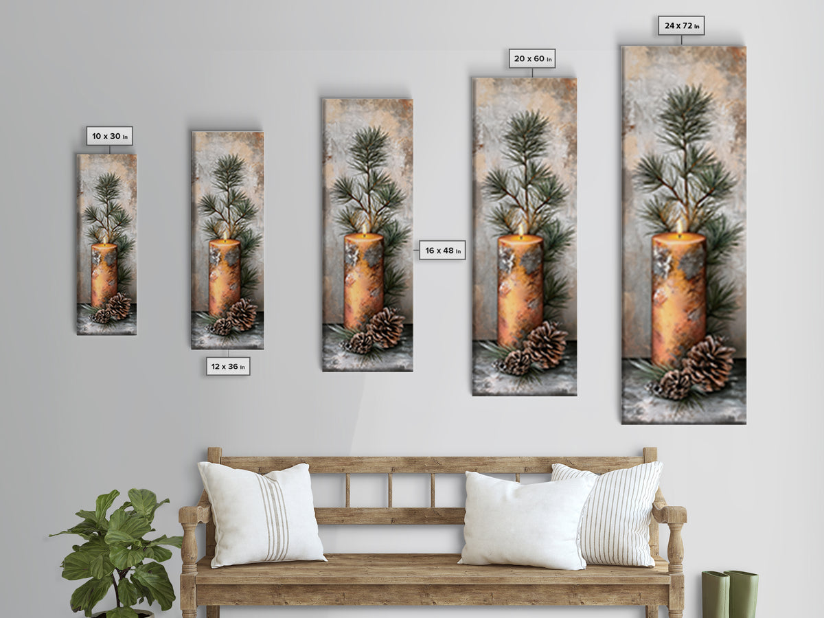 Hygge Candle and Pine Branch Still Life Canvas Print, Scandinavian Art, Original Painting, Living Room Decor, Fine Art, Nordic, SCA-1x3-16