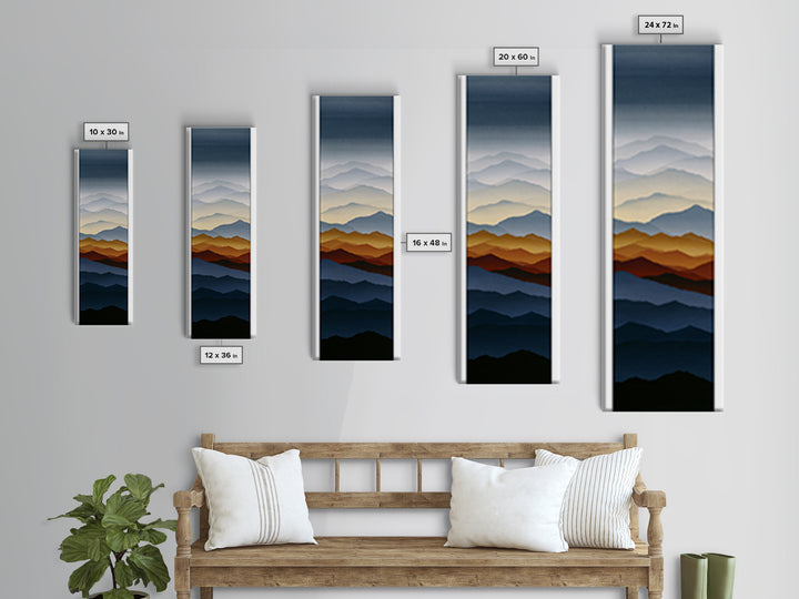 Muted Mountain Layers Framed Canvas Print, Scandinavian Art, Oil Painting, Living Room Decor, Fine Art, Nordic, Boho Wall Decor, SCA-1x3-20
