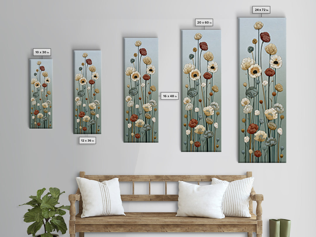 Minimal Meadow Flowers Canvas Print, Scandinavian Art, Neutral Decor, Living Room Decor, Oil Painting, Nordic, Wall Decor, SCA-1x3-22