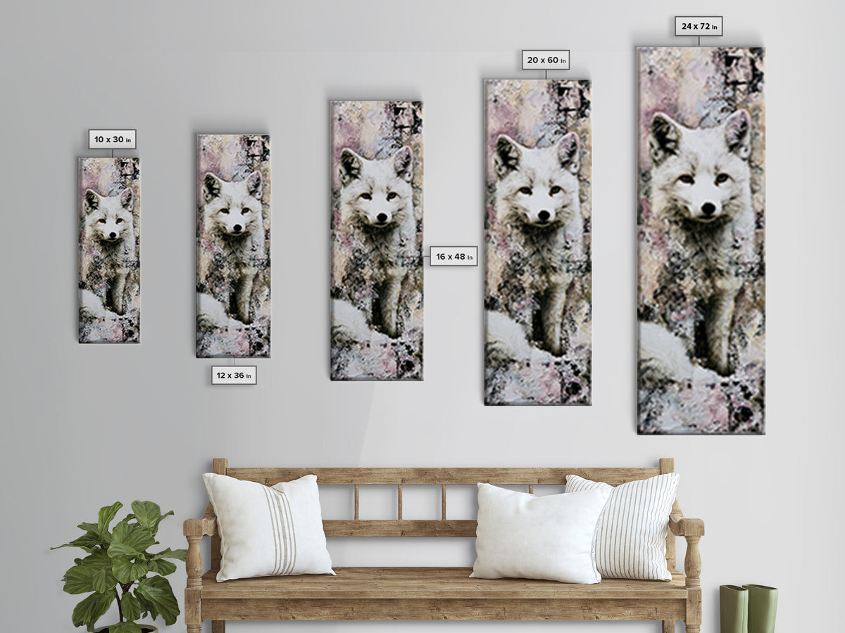 White Fox in Quiet Snow Framed Canvas Print, Scandinavian Art, Digital Wall Art, Living Room Decor, Fine Art, Nordic, SCA-1x3-24