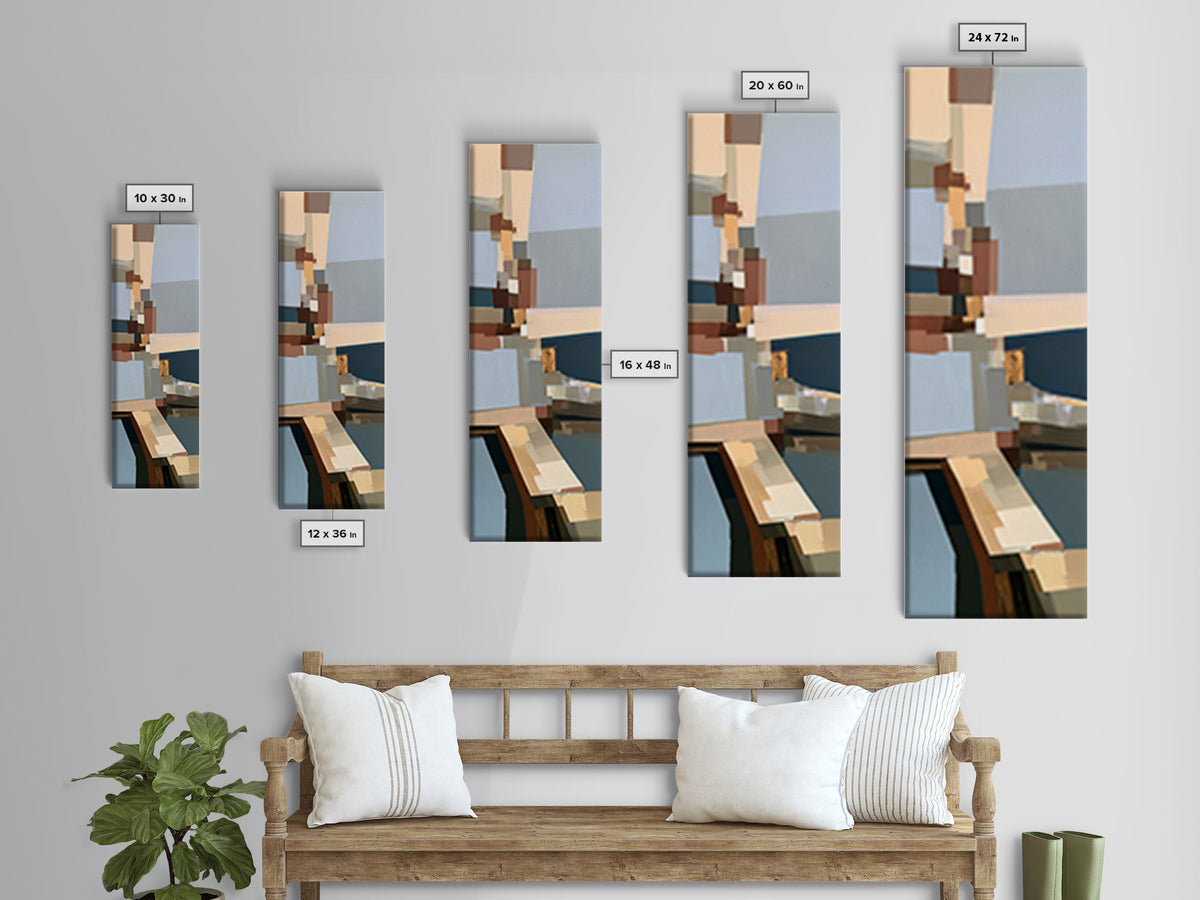 Calm Lake Dock Framed Canvas Print, Scandinavian Art, Abstract Wall Art, Living Room Decor, Fine Art, Nordic, Neutral Decor, SCA-1x3-3