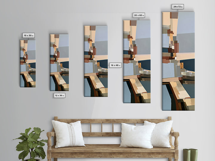 Calm Lake Dock Framed Canvas Print, Scandinavian Art, Abstract Wall Art, Living Room Decor, Fine Art, Nordic, Neutral Decor, SCA-1x3-3